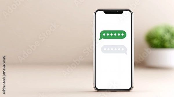 Fototapeta Mobile smartphone displaying messaging interface with chat bubbles