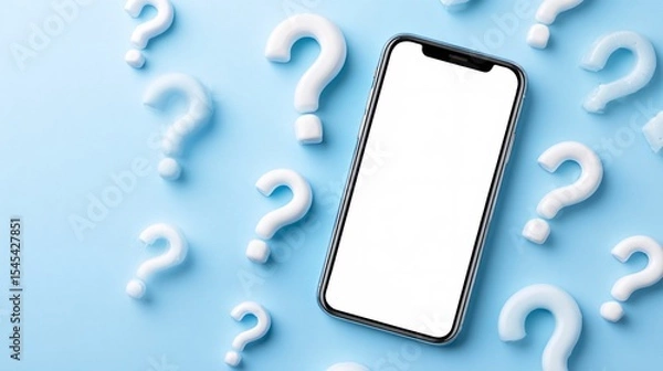 Fototapeta Smartphone with Blank Screen Surrounded by Question Marks