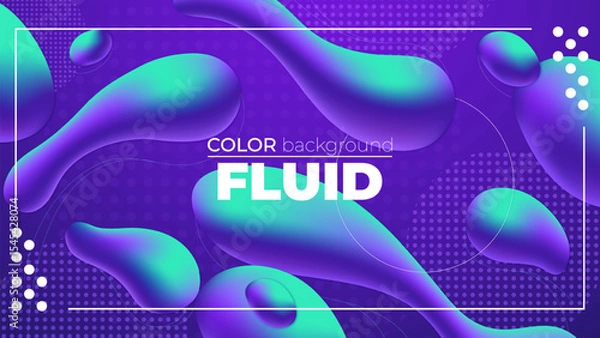 Fototapeta Futuristic Abstract Geometric Liquid Gradient Background with 3D Shapes and Fluid Blobs in Vibrant Purple, Blue, and Pink Tones for Modern Design Projects