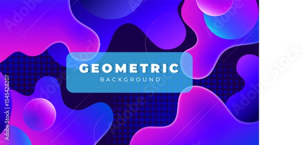 Fototapeta Futuristic Abstract Geometric Liquid Gradient Background with 3D Shapes and Fluid Blobs in Vibrant Purple, Blue, and Pink Tones for Modern Design Projects
