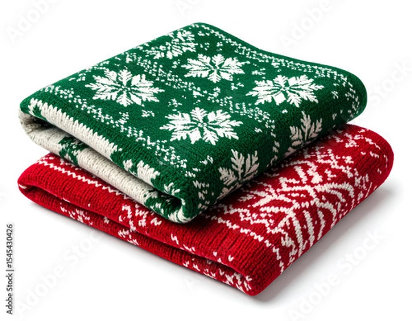 Fototapeta Knitted Christmas Scarf Folded isolated on white