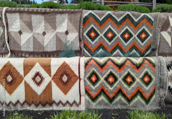 Fototapeta Traditional handmade wool carpets with patterns