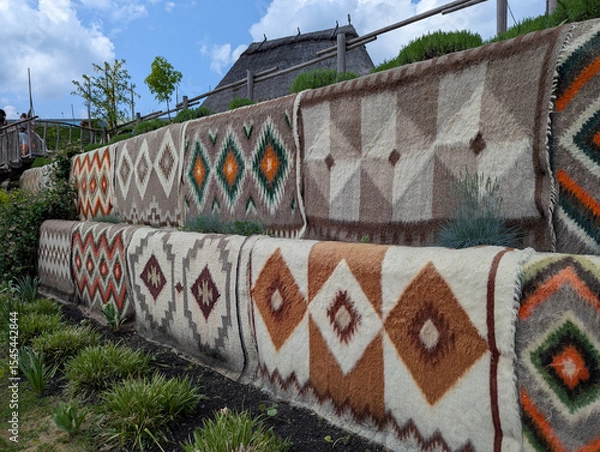 Fototapeta Traditional handmade wool carpets with patterns