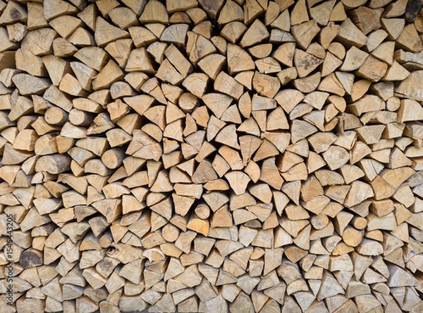 Fototapeta Cross-section background of a large number of firewood piles