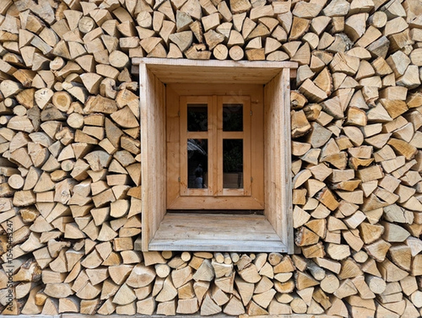 Fototapeta Cross-section background of a large number of firewood piles