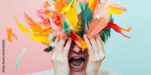 Obraz A Colorful and Dynamic Expression featuring Vibrant Feathers and Deep Emotion in Art