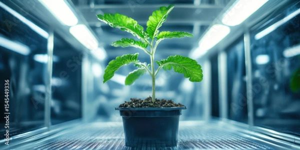 Obraz A Young Plant Growing in a Controlled Environment Specifically for Optimal Conditions