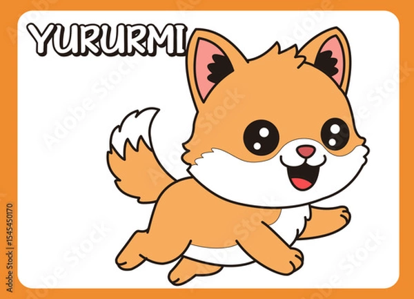Fototapeta Cute little Yuri  happy smile cartoon illustration. vector 2 dimension