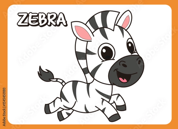 Fototapeta Cute little zebra  happy smile cartoon illustration. vector 2 dimension