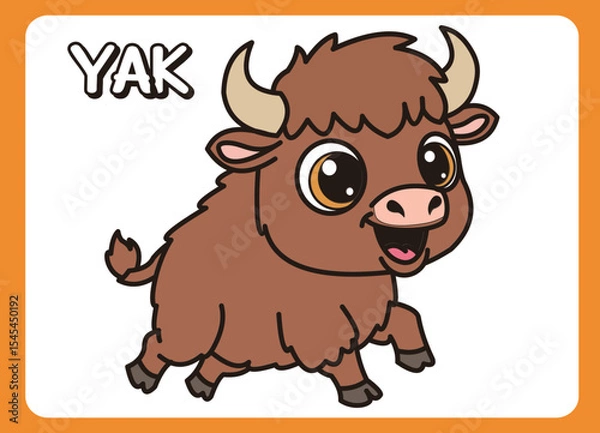 Fototapeta Cute little yak  happy smile cartoon illustration. vector 2 dimension