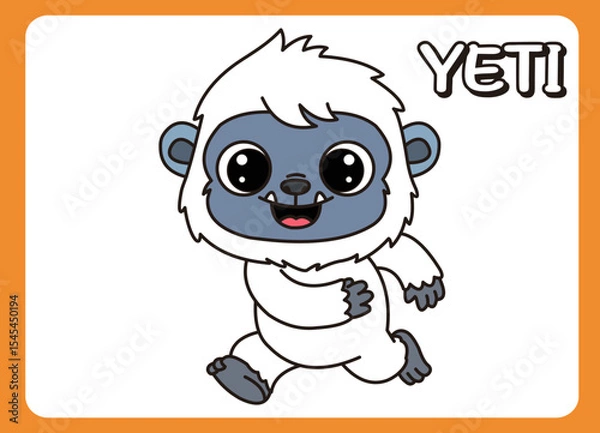 Fototapeta Cute little yeti  happy smile cartoon illustration. vector 2 dimension