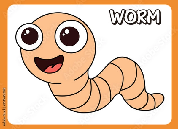 Fototapeta Cute little worm  happy smile cartoon illustration. vector 2 dimension