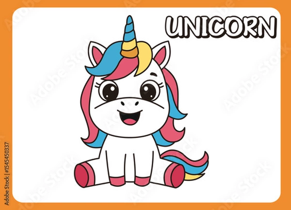 Fototapeta Cute little unicorn  happy smile cartoon illustration. vector 2 dimension