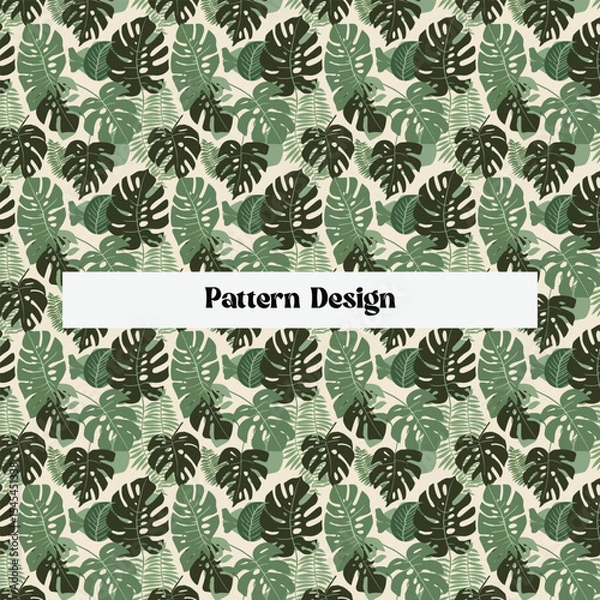 Obraz Seamless Tropical Leaf Pattern on Beige Background