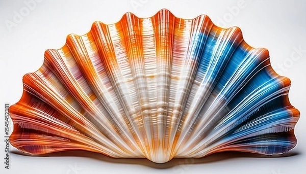 Fototapeta colorful spiky seashell white orange and blue isolated on transparent background no shadow