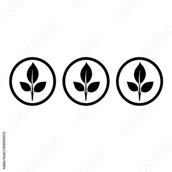 Obraz Three leaves in circles, white, isolated on transparent background