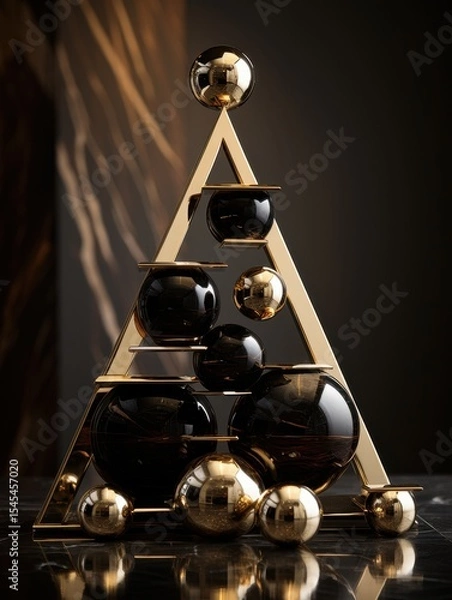 Obraz Gold geometric ball sculpture on top of marble spheres