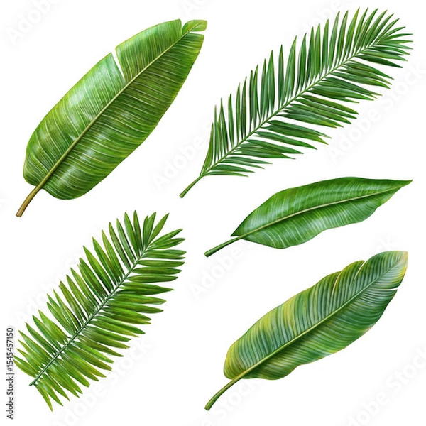 Obraz Tropical green leaves assortment isolated on transparent background