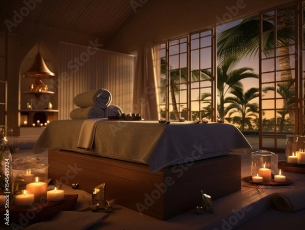 Obraz Luxurious bedroom set with candlelit ambiance