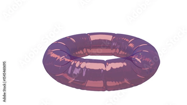 Fototapeta 3d glossy inflatable ring with pink purple reflective surface, abstract plastic float shape on transparent background, futuristic design object