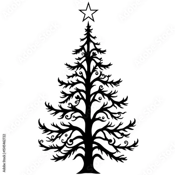 Fototapeta Stylized Christmas Tree Silhouette with Star