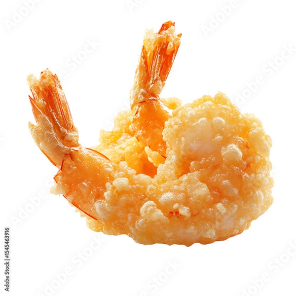 Fototapeta Crispy Tempura Shrimp with Golden Breading Isolated on White Background