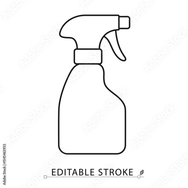 Obraz Spray bottle icon in minimal line style with editable stroke. Cleaning product, disinfectant container, sanitation tool for hygiene visuals, household care, surface cleaning