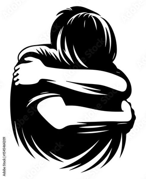 Fototapeta A black and white silhouette of loving people embracing each other on a white isolated background. Vector graphics. EPS.