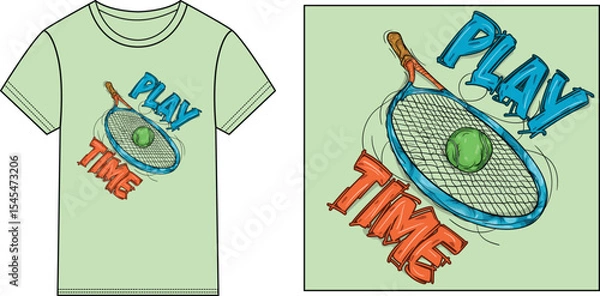 Obraz play time racket and ball T-shirt  design vector illustration
