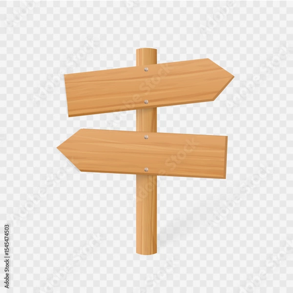 Obraz Wooden signboard vector illustration. Realistic wood sign post. Blank board with wood texture, plywood road pointer
