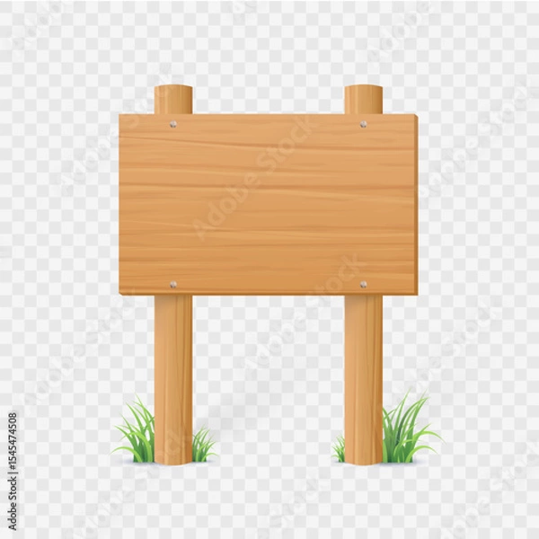 Obraz Wooden signboard vector illustration. Realistic wood sign post. Blank board with wood texture, plywood road pointer