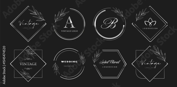Obraz Silver decorative frame set. Vector vintage frames. Logo emblems. Badges for brand label. Greeting card design elements