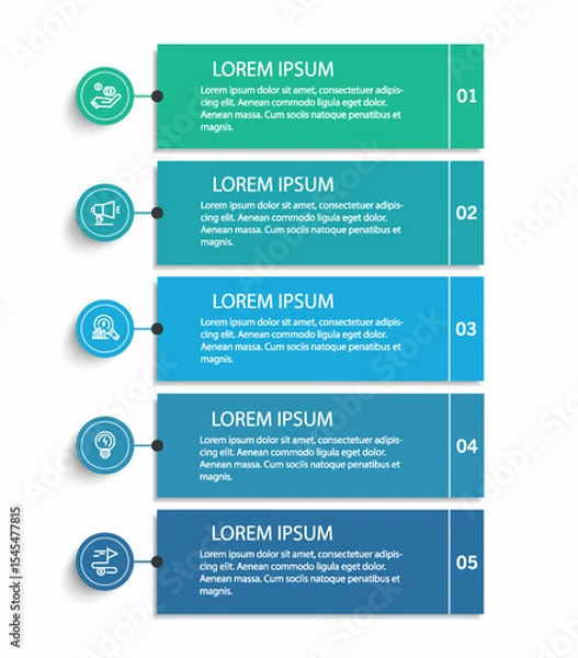 Obraz Infographic template with 5 options, steps, process chart. Can be used for workflow layout, diagram, annual report, web design	
