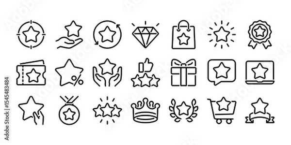 Obraz Bonus, benefit, offer and reward editable stroke outline icons set isolated on white background flat vector illustration.