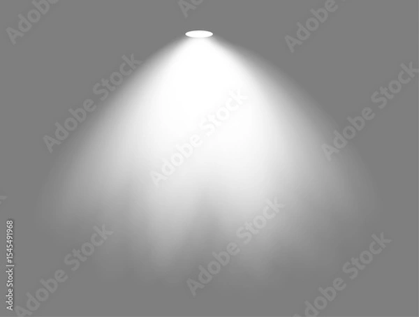 Fototapeta White spotlight beam vector design, realistic soft light cone isolated on transparent background, suitable for product mockup, presentation, or stage highlight