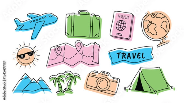 Fototapeta Travel Doodle Vector Set