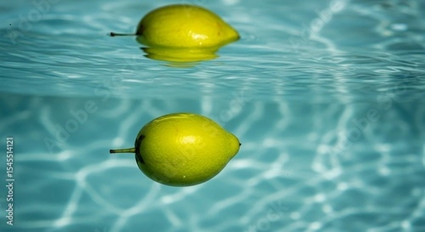 Obraz Two Green Fruits Floating in a Pool of Water