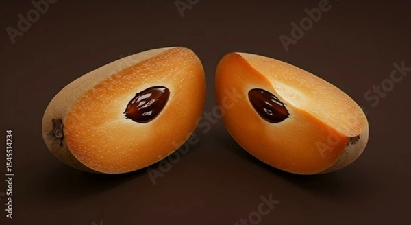 Obraz Two Halves of Sapodilla Fruit Showing Seed and Textured Skin