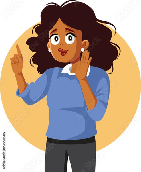 Fototapeta Happy Woman of African Ethnicity Pointing Vector Cartoon. Gossipy lady confessing a secret while explaining everything
