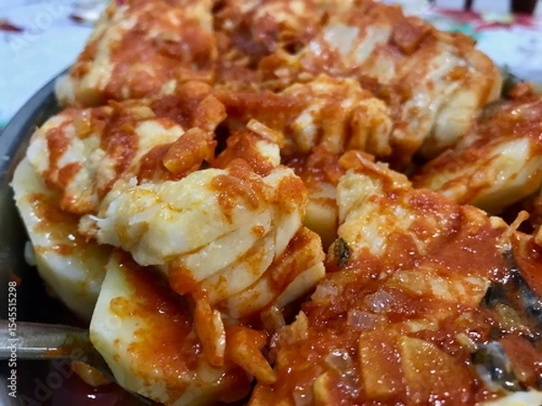 Obraz Traditional Basque Codfish Dish with Red Sauce