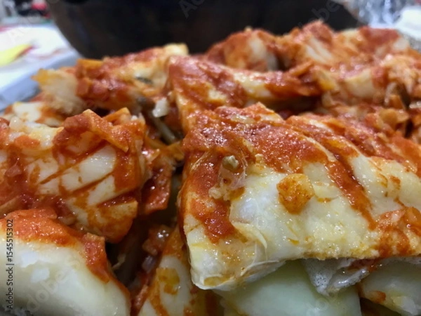Obraz Traditional Basque Codfish Dish with Red Sauce