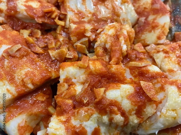 Obraz Traditional Basque Codfish Dish with Red Sauce
