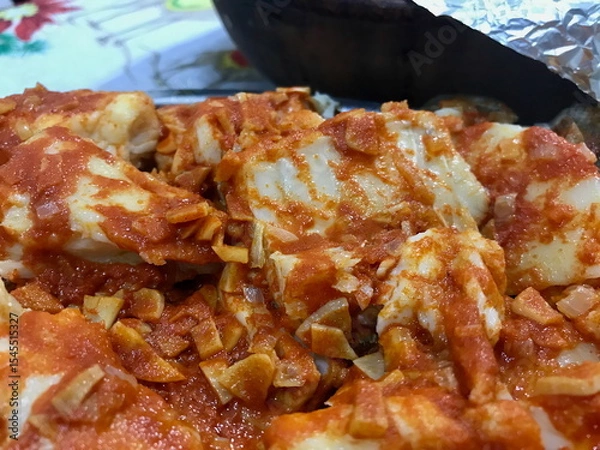 Obraz Traditional Basque Codfish Dish with Red Sauce