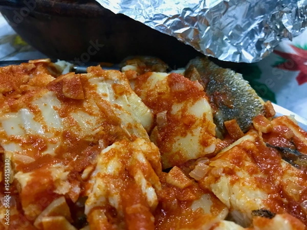 Obraz Traditional Basque Codfish Dish with Red Sauce