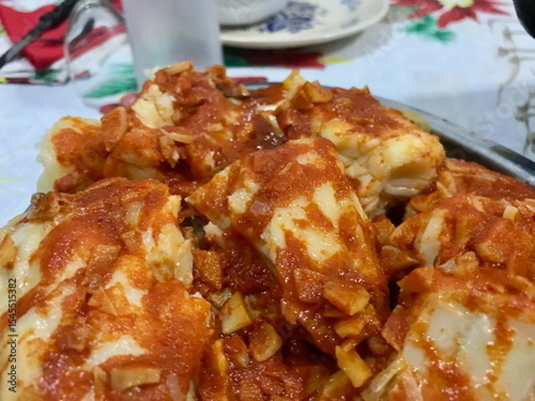 Obraz Traditional Basque Codfish Dish with Red Sauce