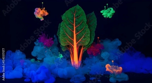 Obraz Vibrant Swirling Colors Enveloping a Swath of Swiss Chard