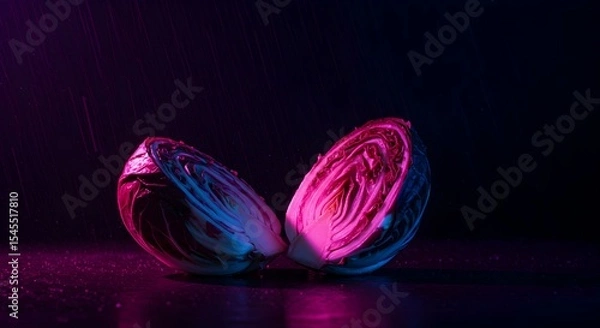 Obraz Vividly Lit Radicchio Halves with Dramatic Pink and Blue Lighting