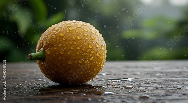 Obraz Wet Lemon Still Life: Raindrops Clinging to Citrus on Weathered Wood Surface