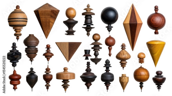 Fototapeta Assorted Collection of Wooden Spindles and Finials in Various Shapes and Textures Ideal for Crafting and Home Decor