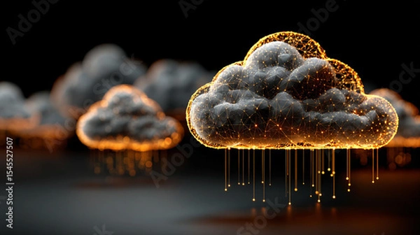 Obraz Abstract digital data streams flow across a dark background, symbolizing SaaS infrastructure, cloud computing, data exchange, and the seamless connectivity of modern digital systems.
